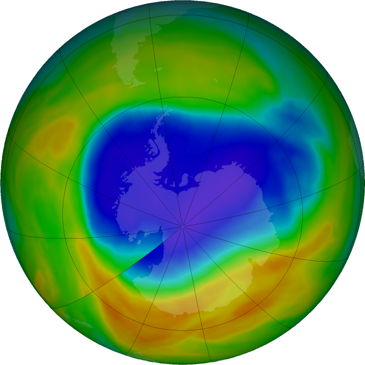 Antarctic ozone map for 20 October 2017